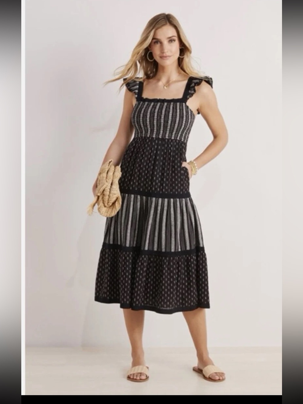 Vineyard Vines Textured Jacquard Smoked Midi Dress Size XL